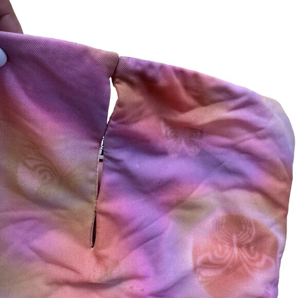 Tiger Mist Mesh Bodycon Ruched Watercolor Pink Orange Mini Dress Size XS - Picture 2 of 3
